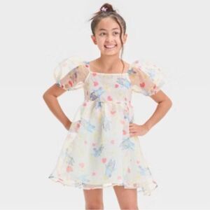 Bluey Theme Heart Accent Fancy Party Dress Sz S (6-7)